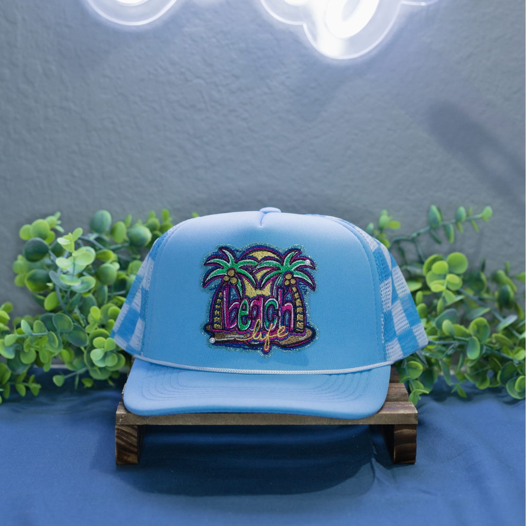 Light Blue Checkered Hat