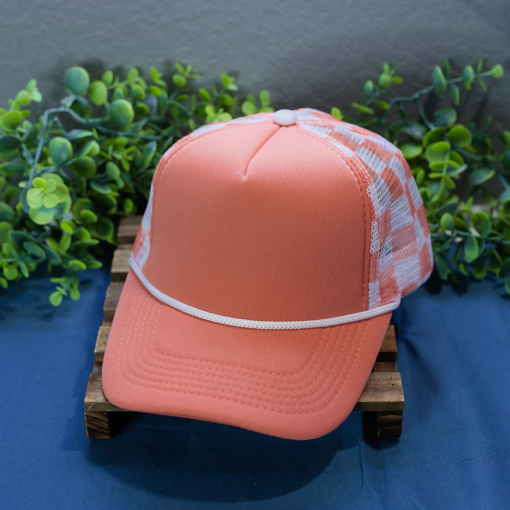 Peach Checkered Hat