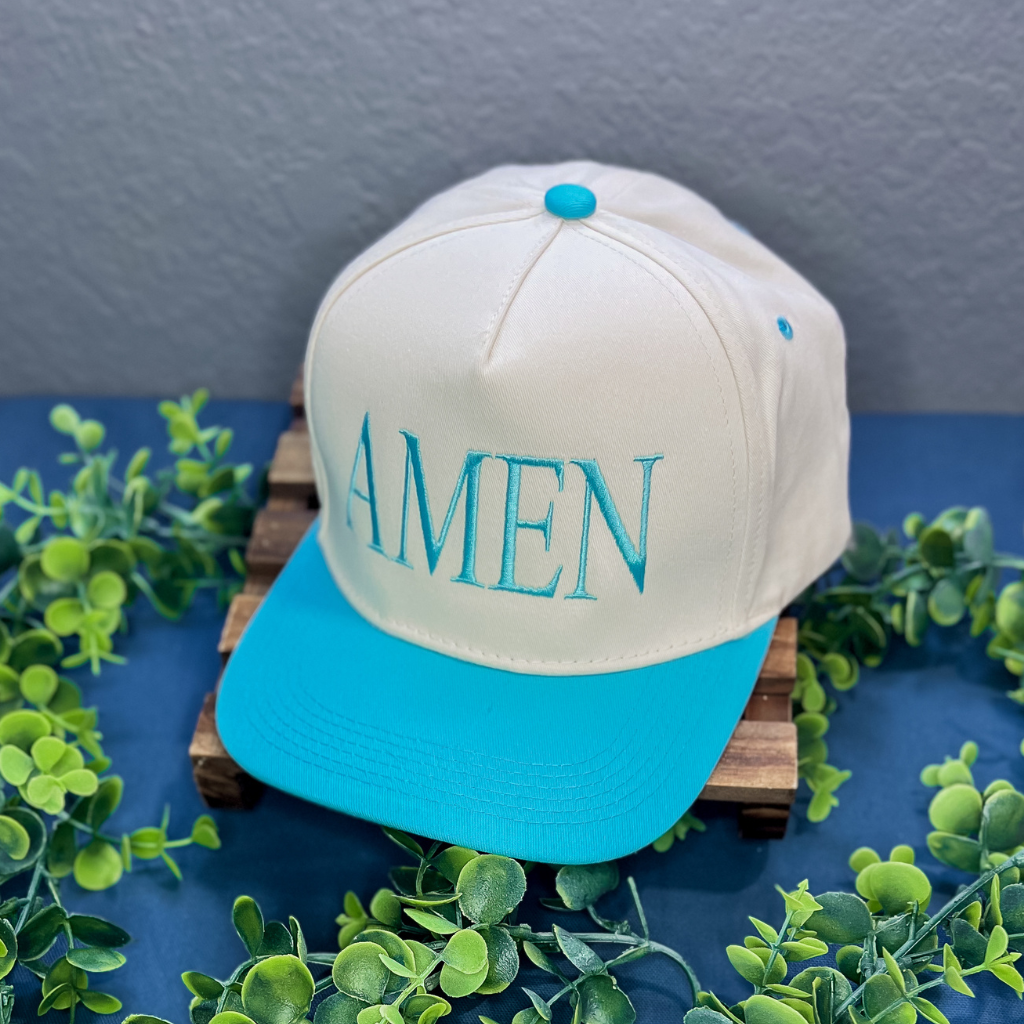Aqua Amen Embroidered Hat