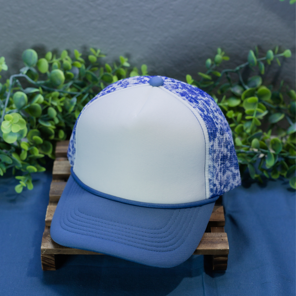 Blue Flower Hat with White Front