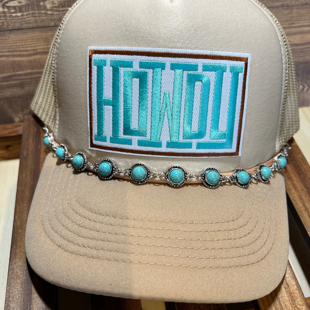 Howdy Trucker Hat with Turquoise Hat Chain