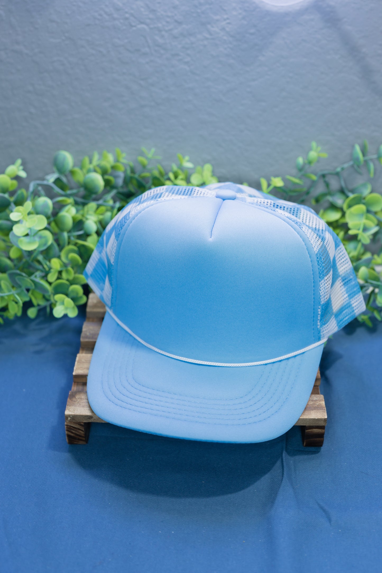 Light Blue Checkered Hat