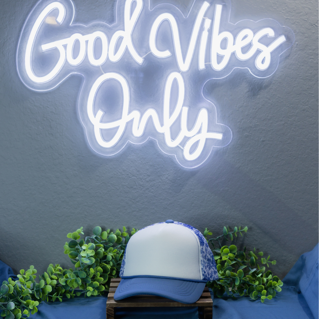 Blue Flower Hat with White Front