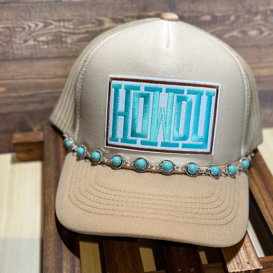 Howdy Trucker Hat with Turquoise Hat Chain