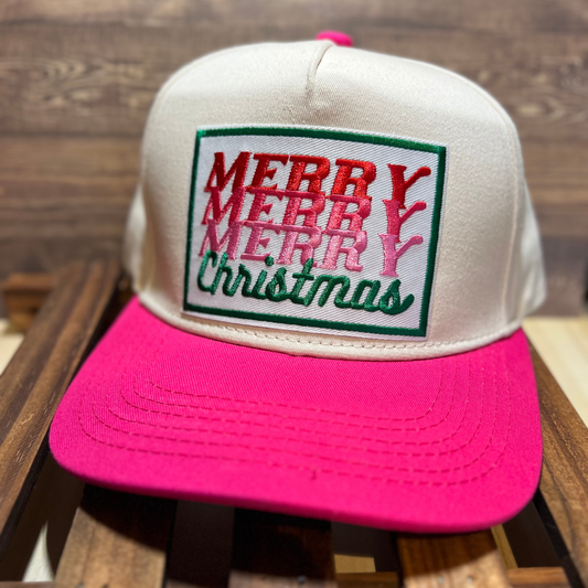 Hot Pink Canvas Merry Christmas Hat