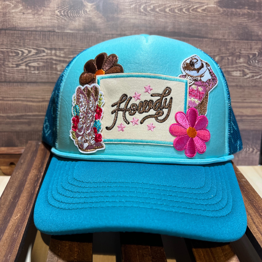 Turquoise Trucker Hat with Cowgirl Patches