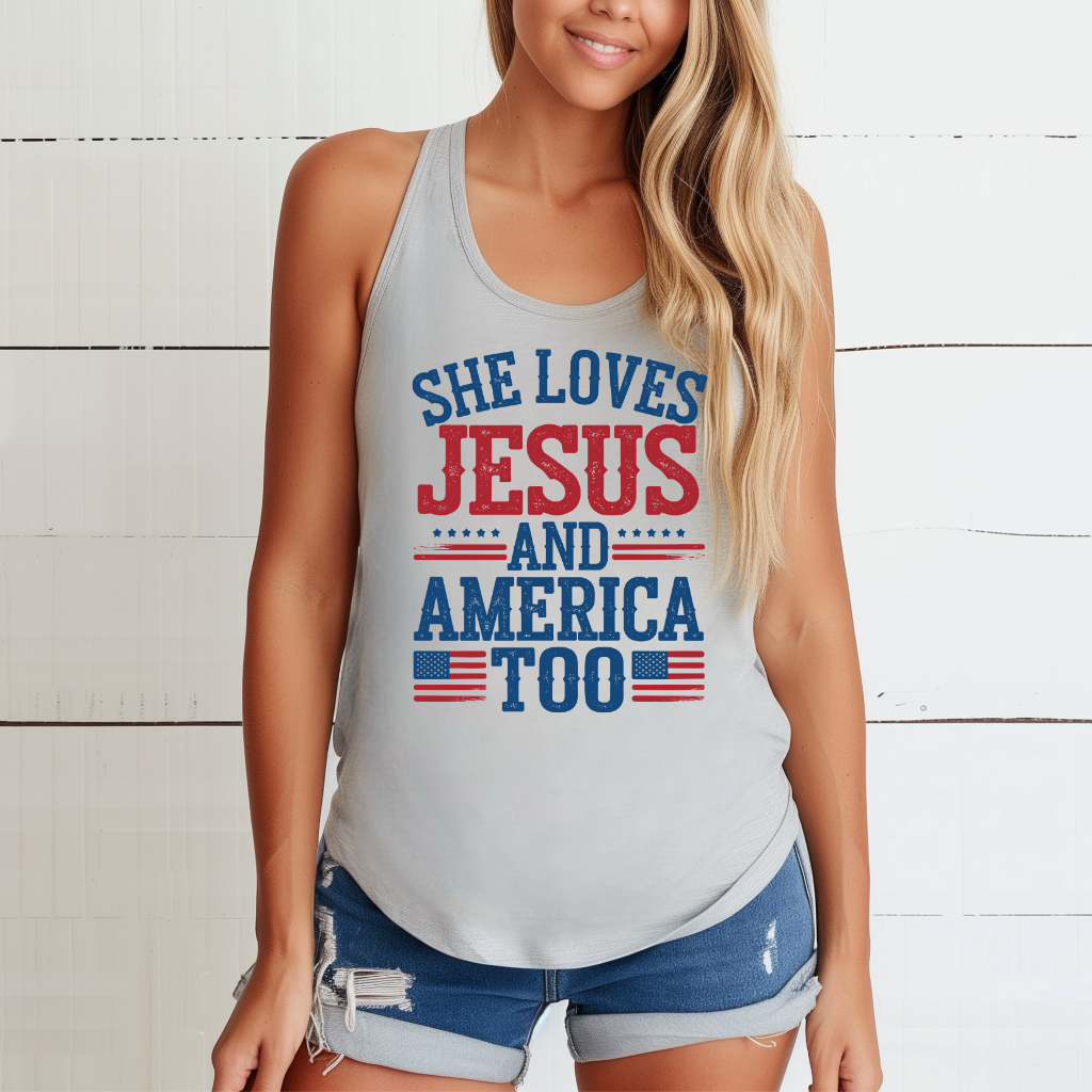 She Loves Jesus and America Too Tank Top