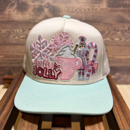 Holly Jolly Light Blue Canvas Trucker Hat
