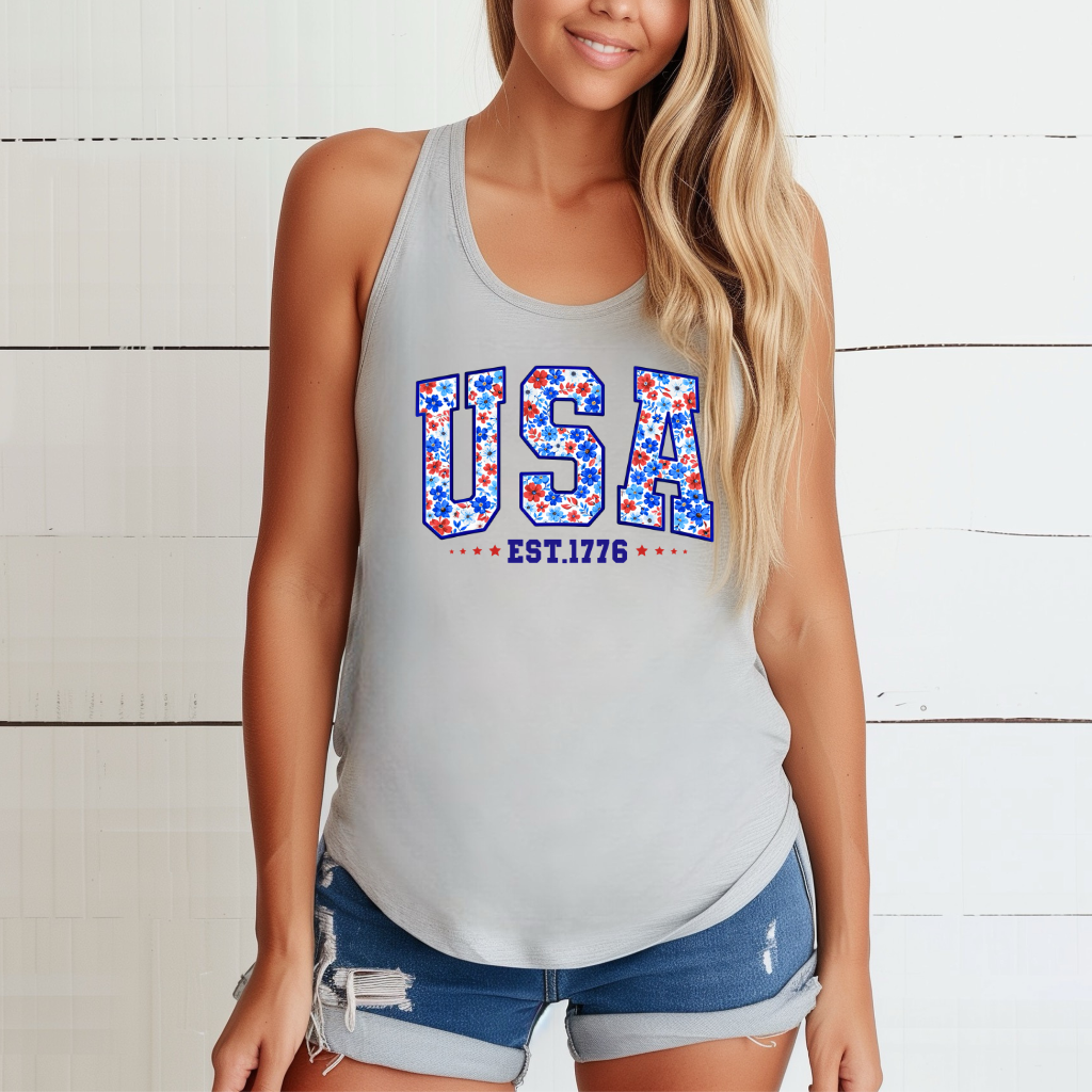 Floral USA Tank Top