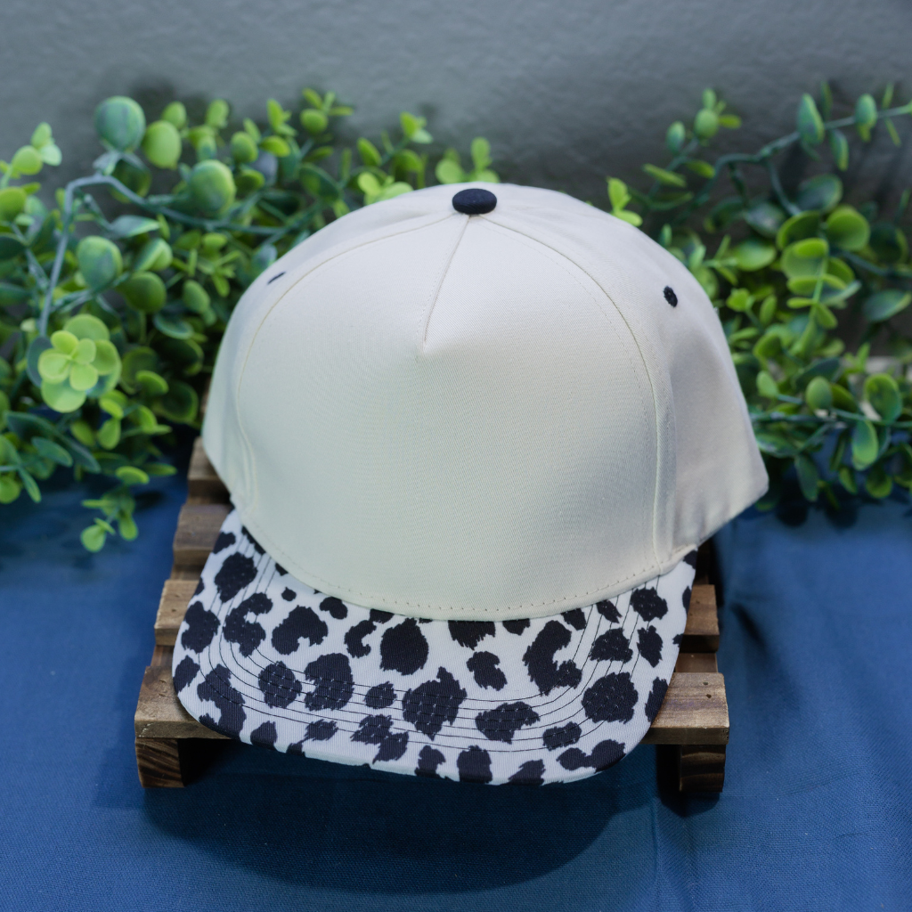 Black Cow Print Canvas Hat
