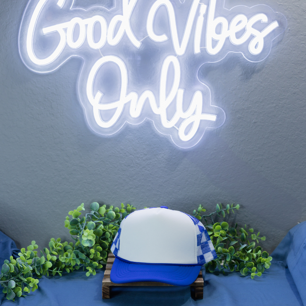 Royal Blue and White Checkered Hat