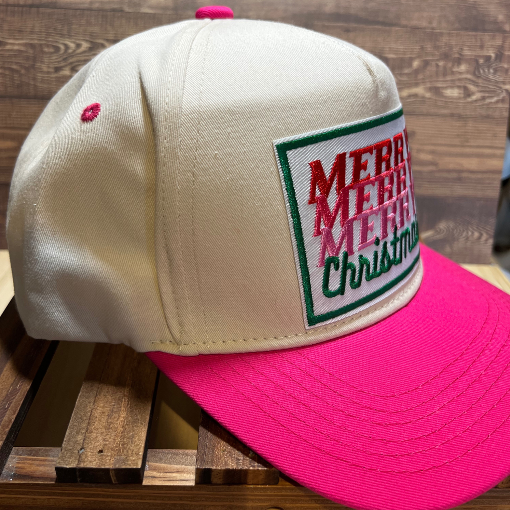 Hot Pink Canvas Merry Christmas Hat