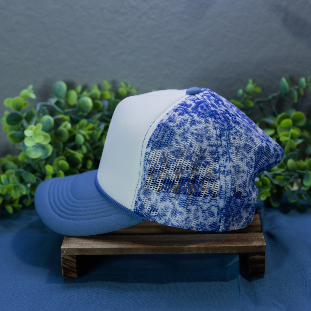 Blue Flower Hat with White Front