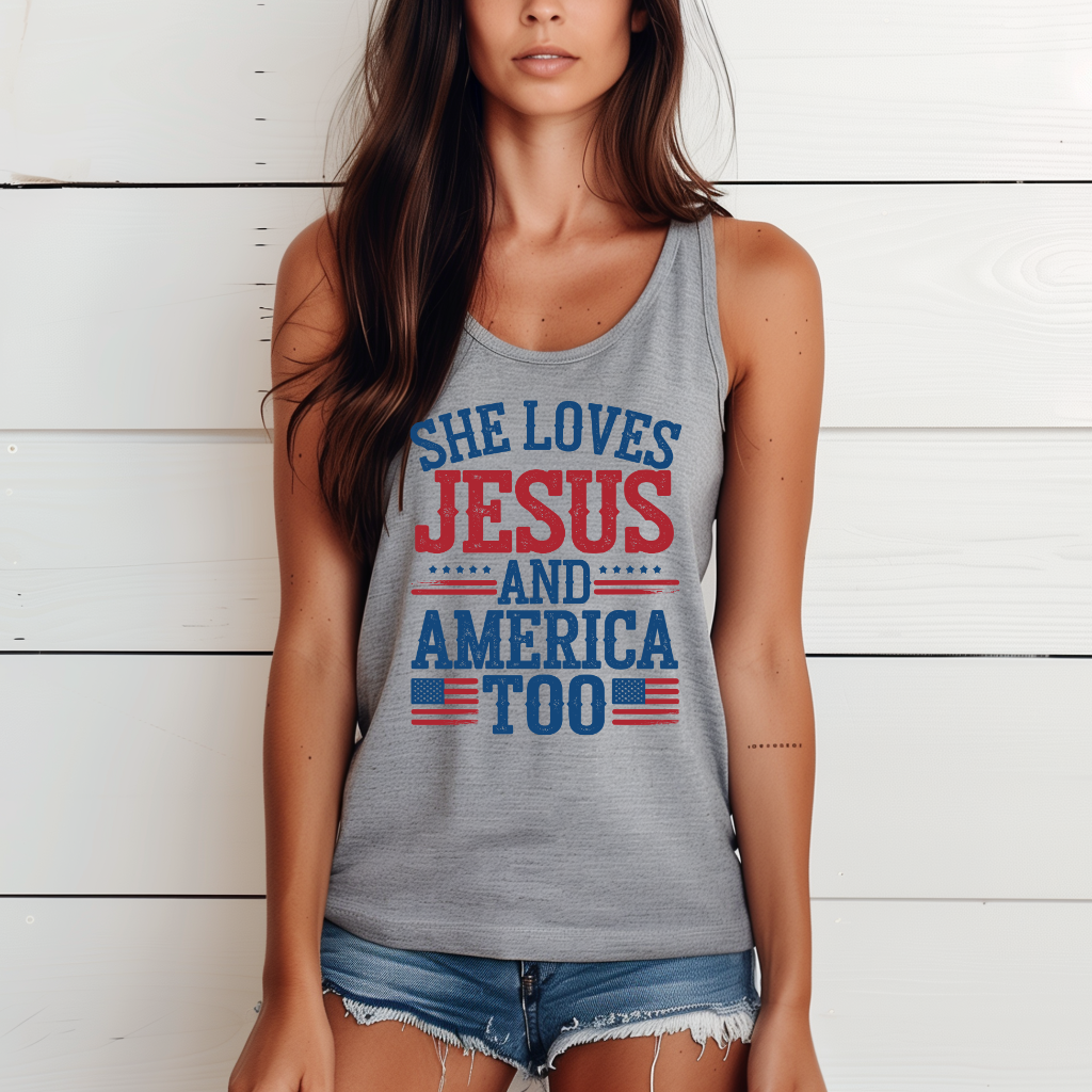 She Loves Jesus and America Too Tank Top