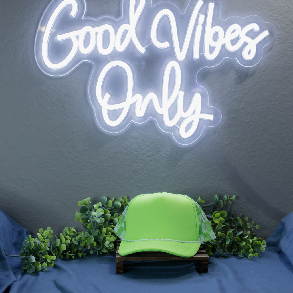 Neon Green Checkered Hat With Solid Front