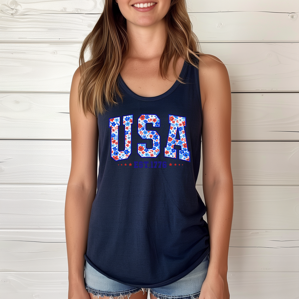 Floral USA Tank Top