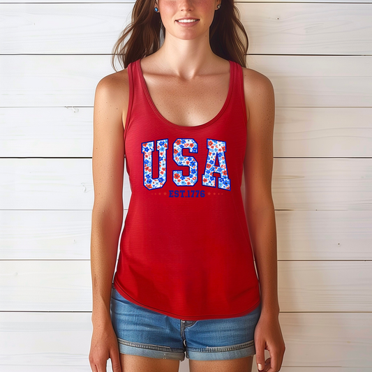 Floral USA Tank Top